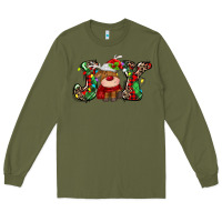 Army Green joy christmas deer Long Sleeve Tee - MaliasSmallBusiness