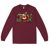 Burgundy joy christmas deer Long Sleeve Tee - MaliasSmallBusiness
