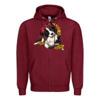 Burgundy border collie with bandanna Zipper Hoodie - texasbilliewilder