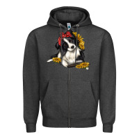 Charcoal Heather border collie with bandanna Zipper Hoodie - texasbilliewilder