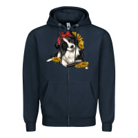 Navy border collie with bandanna Zipper Hoodie - texasbilliewilder