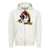 Oatmeal Heather border collie with bandanna Zipper Hoodie - texasbilliewilder