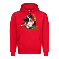 Red border collie with bandanna Zipper Hoodie - texasbilliewilder