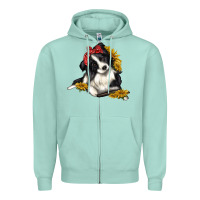 Seafoam border collie with bandanna Zipper Hoodie - texasbilliewilder