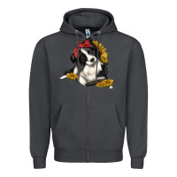 Smoke border collie with bandanna Zipper Hoodie - texasbilliewilder