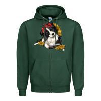 Sports Green border collie with bandanna Zipper Hoodie - texasbilliewilder