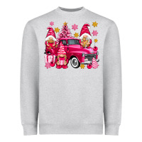 Heather Grey Pink christmas gnomes truck Heavyweight Sweatshirt - NancyCooperArtShop