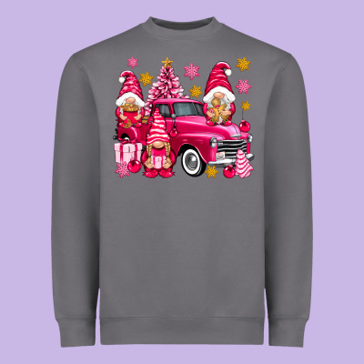 Pink Christmas Gnomes Truck Heavyweight Sweatshirt Designed By Nancycooperartshop