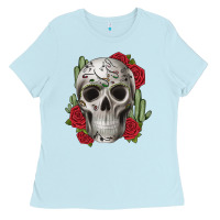 Baby Blue skull cactus Ladies Tee - JahusDesignShop
