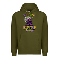 Army Green welcome to our haunted house Premium Hoodie - CowGirlArtShop