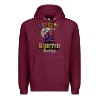 Burgundy welcome to our haunted house Premium Hoodie - CowGirlArtShop