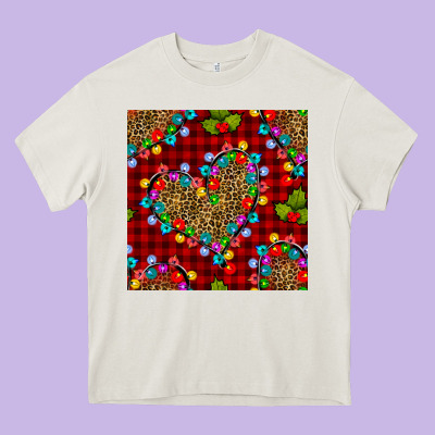 Christmas Lights And Leopard Hearts Seamless Pattern Heavy Core Tee Designed By Bundleandbundleshop
