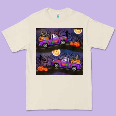 Halloween Spooky Truck Seamless Pattern Premium Tee Designed By Bundleandbundleshop