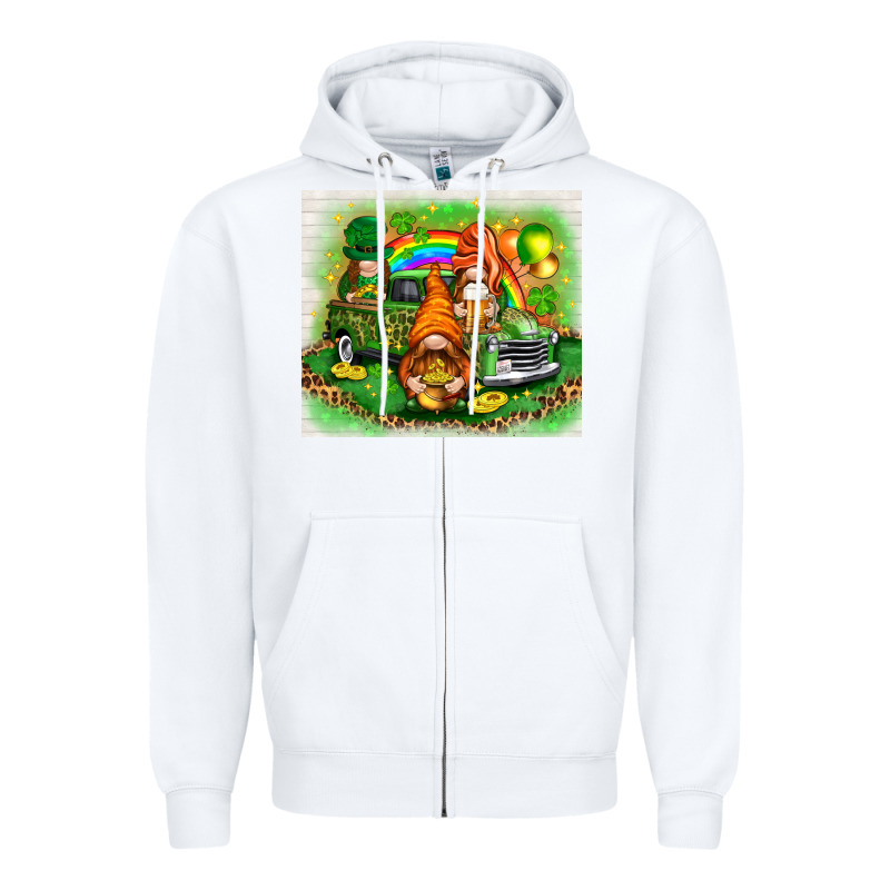 St Patricks Day Gnomies With Truck Zipper Hoodie by NancyCooperArtShop | Teevron