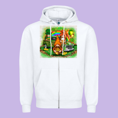 St Patricks Day Gnomies With Truck Zipper Hoodie Designed By Nancycooperartshop