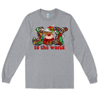 Heather Grey joy to the world christmas deer Long Sleeve Tee - MaliasSmallBusiness
