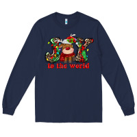 Navy joy to the world christmas deer Long Sleeve Tee - MaliasSmallBusiness