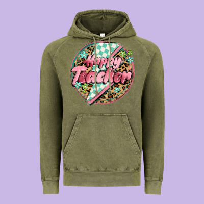 Happy Teacher Lighting Bolt Vintage Hoodie Designed By Maliassmallbusiness