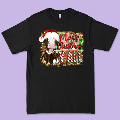 Merry Christmas Y'all Cow Premium Tee Designed By Artiststas