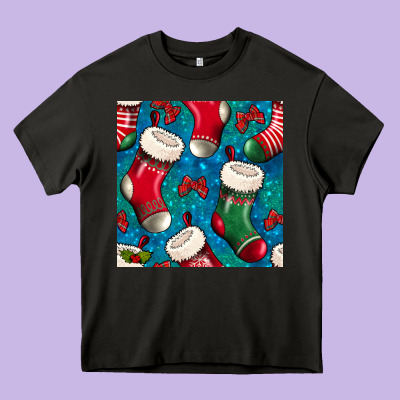 Christmas Socks Seamless Pattern Heavy Core Tee Designed By Bundleandbundleshop