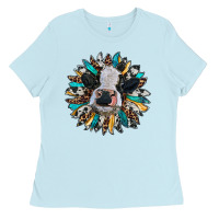 Baby Blue baby cow with sunflower Ladies Tee - RanaPortraitStore