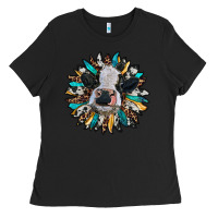 Black baby cow with sunflower Ladies Tee - RanaPortraitStore