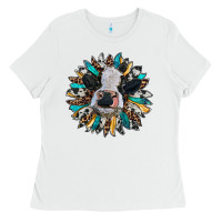 White baby cow with sunflower Ladies Tee - RanaPortraitStore