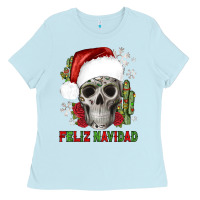 Baby Blue feliz navidad skull cactus Ladies Tee - JahusDesignShop