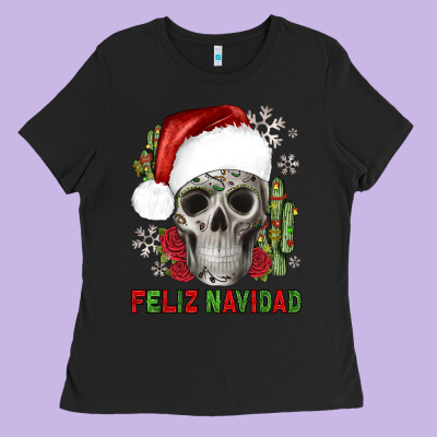 Feliz Navidad Skull Cactus Ladies Tee Designed By Jahusdesignshop