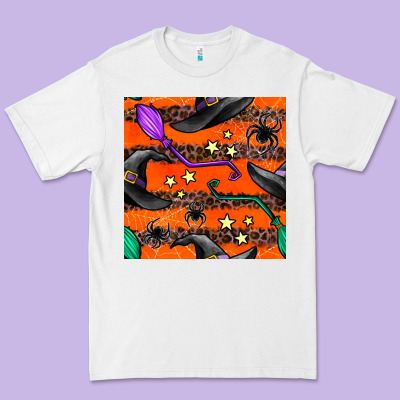 Halloween Witch Hats Leopard Seamless Pattern Premium Tee Designed By Bundleandbundleshop