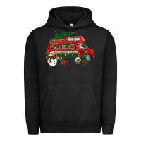 Pigment Black christmas santa claus with retro van Urban Hoodie - BundleAndBundleShop
