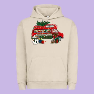 Christmas Santa Claus With Retro Van Urban Hoodie Designed By Bundleandbundleshop