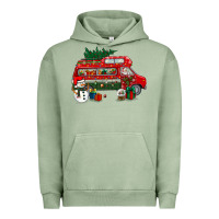 Pigment Oil Green christmas santa claus with retro van Urban Hoodie - BundleAndBundleShop