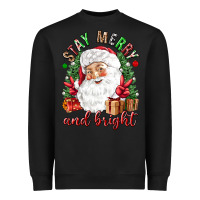 Black Stay Merry and bright Christmas with santa Heavyweight Sweatshirt - NancyCooperArtShop