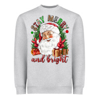 Heather Grey Stay Merry and bright Christmas with santa Heavyweight Sweatshirt - NancyCooperArtShop