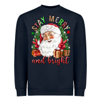 Navy Stay Merry and bright Christmas with santa Heavyweight Sweatshirt - NancyCooperArtShop