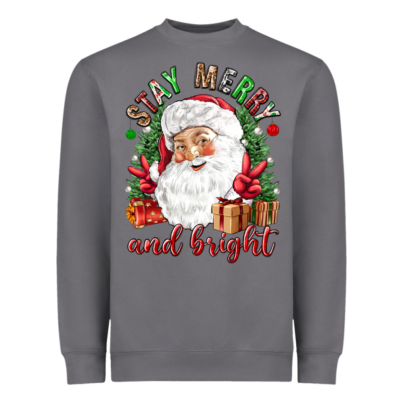 Stay Merry And Bright Christmas With Santa Heavyweight Sweatshirt by NancyCooperArtShop | Teevron