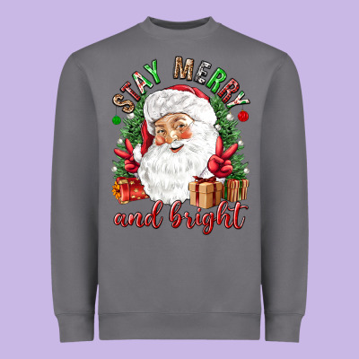 Stay Merry And Bright Christmas With Santa Heavyweight Sweatshirt Designed By Nancycooperartshop