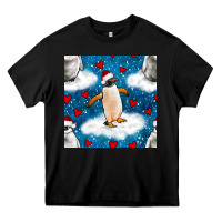 Black christmas penguin and heart seamless pattern Heavy Core Tee - BundleAndBundleShop