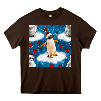 Chocolate Brown christmas penguin and heart seamless pattern Heavy Core Tee - BundleAndBundleShop