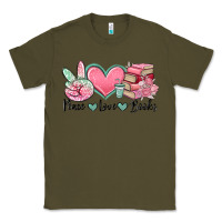Army Green peace love books Classic Tee - MaliasSmallBusiness
