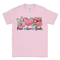 Bubblegum Pink peace love books Classic Tee - MaliasSmallBusiness