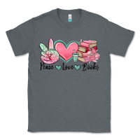 Charcoal Heather peace love books Classic Tee - MaliasSmallBusiness