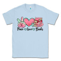 Dusty Blue peace love books Classic Tee - MaliasSmallBusiness