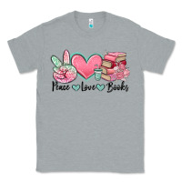 Heather Grey peace love books Classic Tee - MaliasSmallBusiness