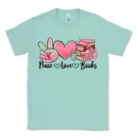 Seafoam peace love books Classic Tee - MaliasSmallBusiness