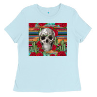 Baby Blue skull cactus Ladies Tee - JahusDesignShop