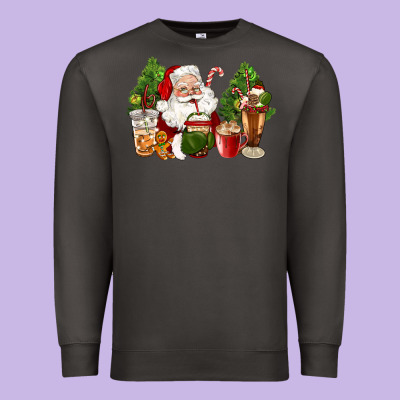 Santa Coffee Cups Christmas Premium Sweatshirt Designed By Cowgirlartshop