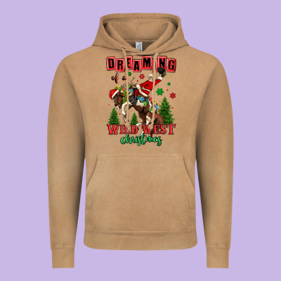 Dreaming Of A Wild West Christmas Cowboy Santa Vintage Hoodie Designed By Maliassmallbusiness