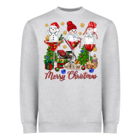 Heather Grey Merry Christmas wine and cocktails Heavyweight Sweatshirt - NancyCooperArtShop